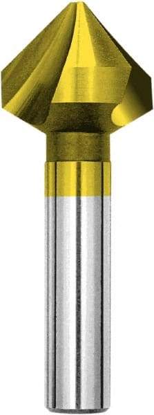 Magafor - 13.4mm Head Diam, 0.315" Shank Diam, 3 Flute 90° Cobalt Countersink - TiN Finish, 2-1/4" OAL, Single End, Straight Shank, Right Hand Cut - Makers Industrial Supply