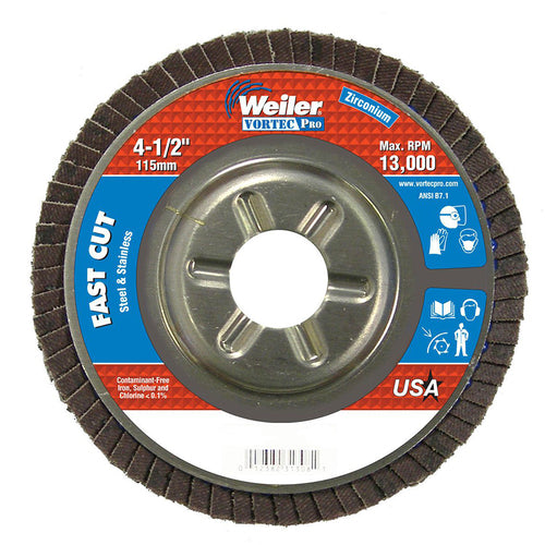 ‎4-1/2″ Vortec Pro Abrasive Flap Disc, Angled, Aluminum Backing, 60Z, 7/8″ Arbor Hole - Makers Industrial Supply