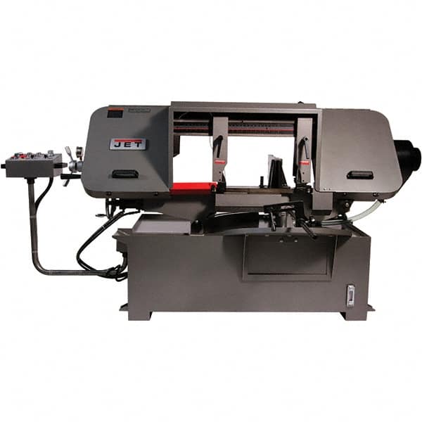 Jet - 19-1/4 x 4" Max Capacity, Semi-Automatic Variable Speed Pulley Horizontal Bandsaw - 90 to 370 SFPM Blade Speed, 230/460 Volts, 45 & 90°, 3 hp, 3 Phase - Makers Industrial Supply