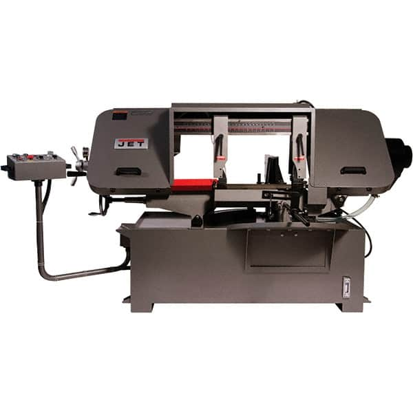 Jet - 19-1/4 x 4" Max Capacity, Semi-Automatic Variable Speed Pulley Horizontal Bandsaw - 90 to 370 SFPM Blade Speed, 230/460 Volts, 45 & 90°, 3 hp, 3 Phase - Makers Industrial Supply