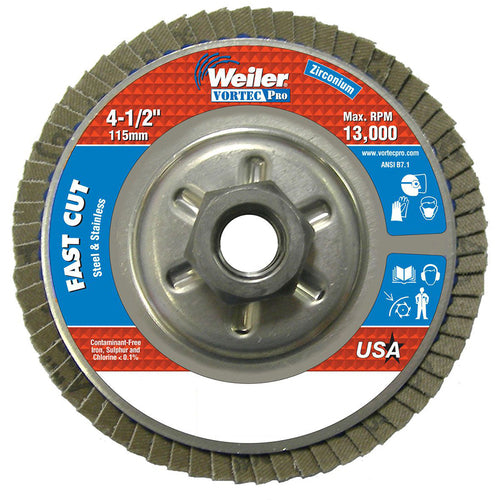 ‎4-1/2″ Vortec Pro Abrasive Flap Disc, Angled, Aluminum Backing, 80Z, 5/8″-11 UNC Nut - Makers Industrial Supply