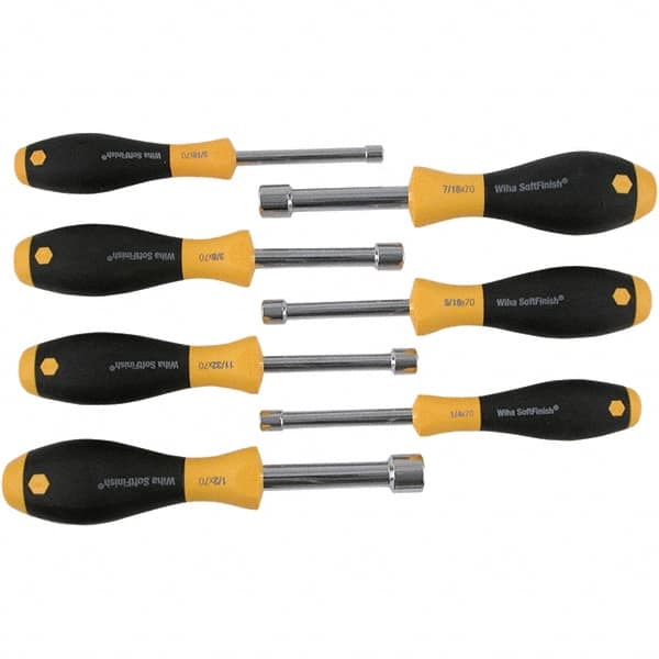 Wiha - 7 Piece, 3/16 to 1/2" Nut Driver Set - Hollow Shaft, Cushion Grip Handle - Makers Industrial Supply