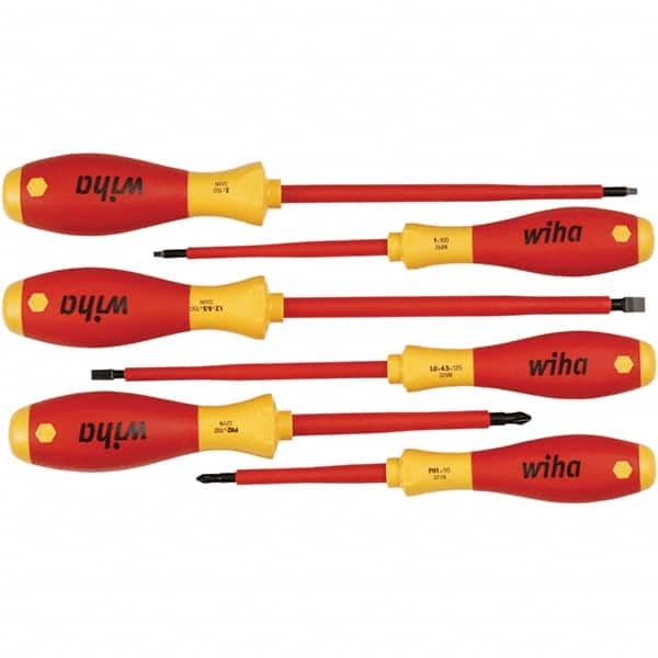 Wiha - 6 Piece Slotted, Phillips & Square Screwdriver Set - Bit Sizes: Philips #1 & #2, Comes in Vinyl Pouch - Makers Industrial Supply