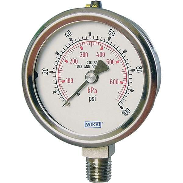 Wika - 2-1/2" Dial, 1/4 Thread, -1-15 Scale Range, Pressure Gauge - Lower Connection Mount, Accurate to 2-1-2% of Scale - Makers Industrial Supply