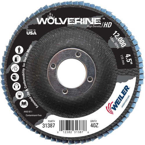 4 1/2″ - 7/8″ - 40 Grit - T29 Zirconium Wolverine Fast Cut Flap Disc - Makers Industrial Supply