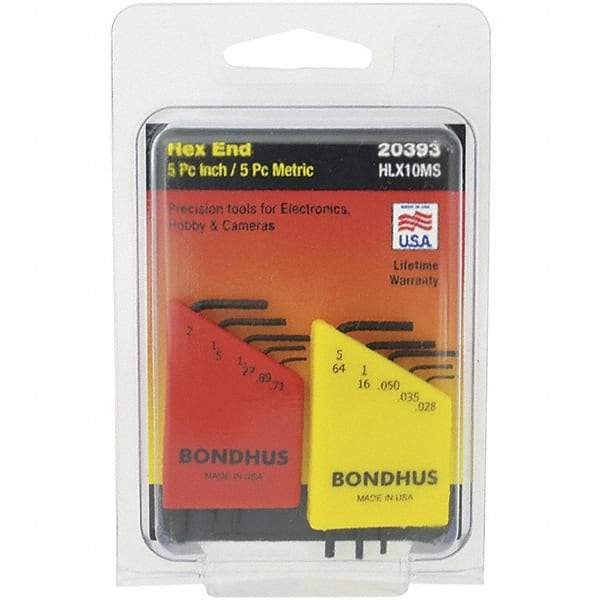 Bondhus - 10 Piece, L-Key Hex Key Set - .028 to 5/64" Range, Protanium Steel - Makers Industrial Supply