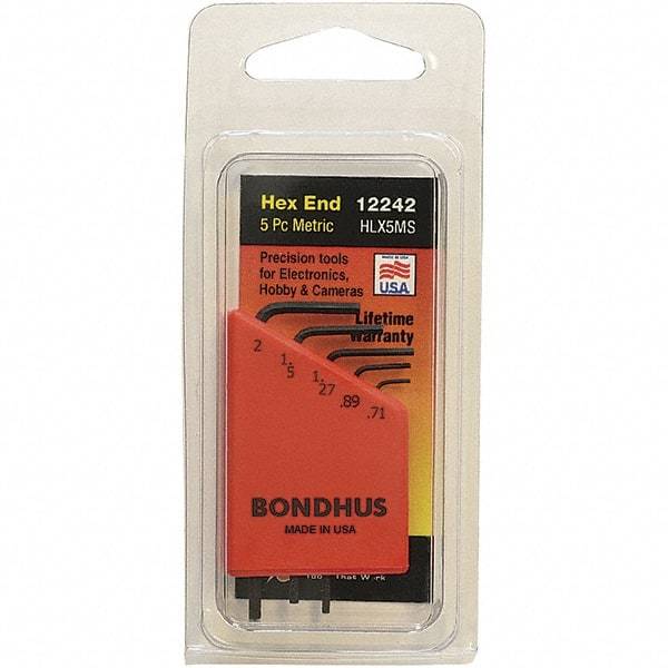 Bondhus - 5 Piece, L-Key Hex Key Set - 0.71 to 2mm Range, Protanium Steel - Makers Industrial Supply