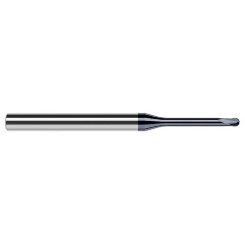 ‎1/64″ Dia. × 1/4″ Shank × 0.012″ DOC × 2-1/2″ OAL, Carbide AlTiN, 2 Flute, Ballnose End Mill - Exact Industrial Supply