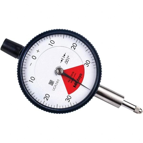 Mitutoyo - 0.06" Range, 30-0-30 Dial Reading, 0.001" Graduation Dial Drop Indicator - 2.24" Dial, 0.079" Range per Revolution, 0.001" Accuracy - Makers Industrial Supply