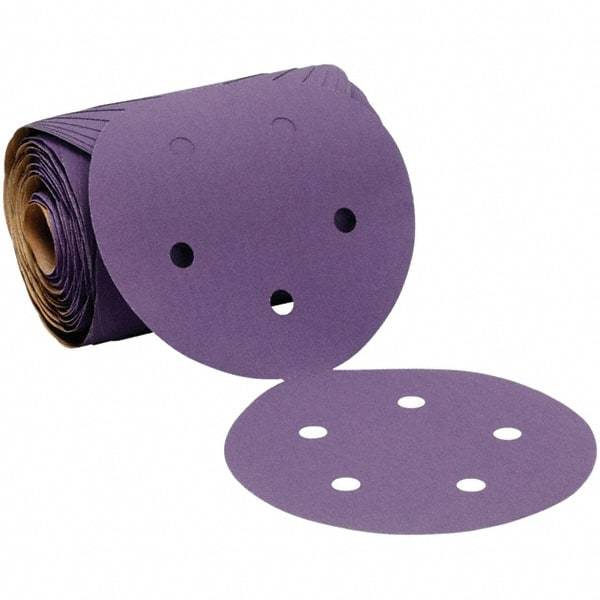 3M - 5" Diam, 400 Grit Ceramic Adhesive PSA Disc - Super Fine Grade, Purple, Polyester Backing, Flexible, 12,000 Max RPM, Use with Random Orbital Sanders - Makers Industrial Supply