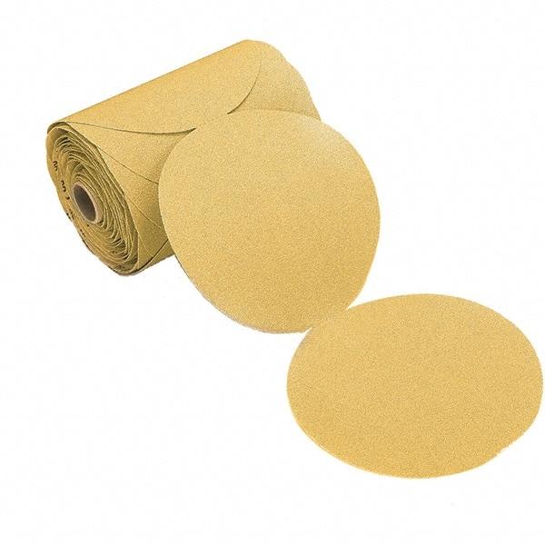 Mirka - 6" Diam, 120 Grit Aluminum Oxide Adhesive PSA Disc - Gold, C Weighted Backing, Flexible, 12,000 Max RPM, Use with Random Orbital Sanders - Makers Industrial Supply