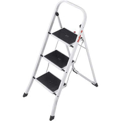 Hailo - 3 Steps, 3' 5" High, EN14183 Rating, Tubular Steel Step Ladder - 330 Lb Capacity, 18-1/2" Base Width - Makers Industrial Supply