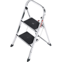 Hailo - 2 Steps, 2' 7" High, EN14183 Rating, Aluminum Step Ladder - 330 Lb Capacity, 18-1/2" Base Width - Makers Industrial Supply