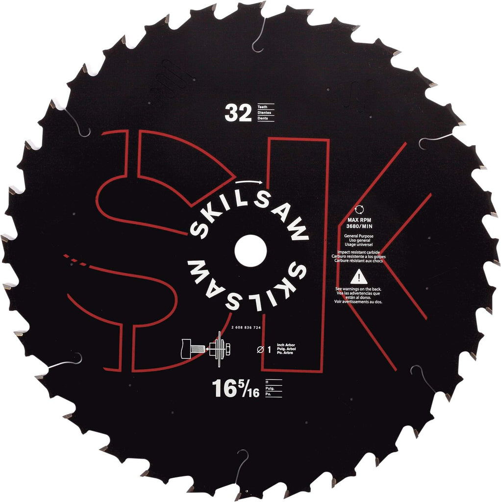 Skilsaw - 8-1/4" Diam, 5/8" Arbor Hole Diam, 24 Tooth Wet & Dry Cut Saw Blade - Carbide-Tipped, Cutoff Action, Diamond Arbor - Makers Industrial Supply