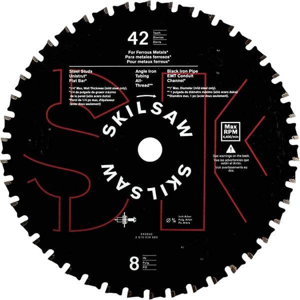 Skilsaw - 8" Diam, 5/8" Arbor Hole Diam, 42 Tooth Wet & Dry Cut Saw Blade - Carbide-Tipped, Cutoff Action, Standard Round Arbor - Makers Industrial Supply