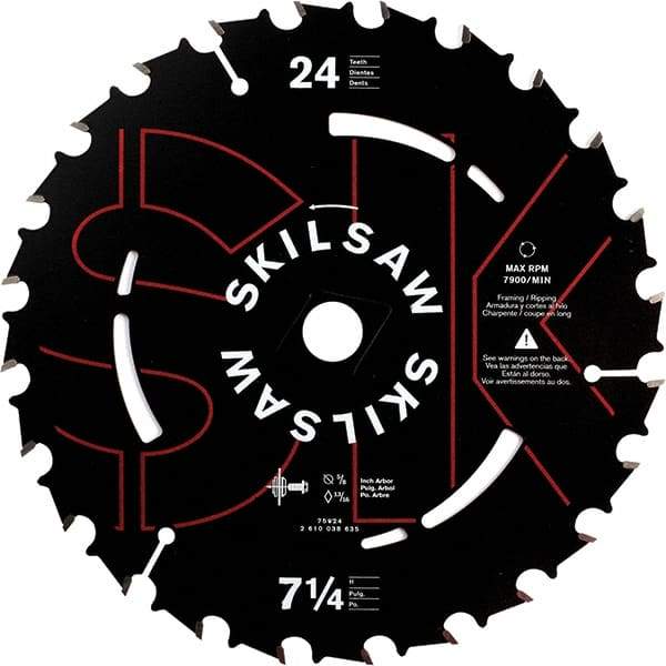 Skilsaw - 7-1/4" Diam, 5/8" Arbor Hole Diam, 24 Tooth Wet & Dry Cut Saw Blade - Carbide-Tipped, Cutoff Action, Diamond Arbor - Makers Industrial Supply