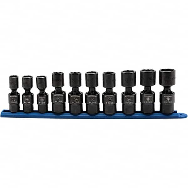 GearWrench - 10 Piece 1/2" Drive Black Finish Impact Socket Set - 6 Points, 13mm to 24mm Range, Metric Measurement Standard - Makers Industrial Supply