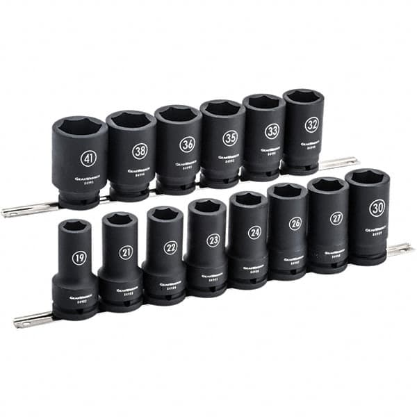 GearWrench - 14 Piece 3/4" Drive Black Finish Deep Well Impact Socket Set - 6 Points, 19mm to 41mm Range, Metric Measurement Standard - Makers Industrial Supply