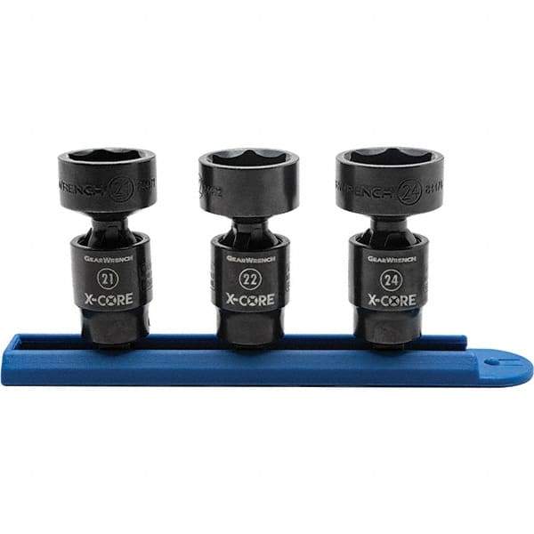 GearWrench - 3 Piece 3/8" Drive Black Finish Impact Socket Set - 6 Points, 21mm to 24mm Range, Metric Measurement Standard - Makers Industrial Supply