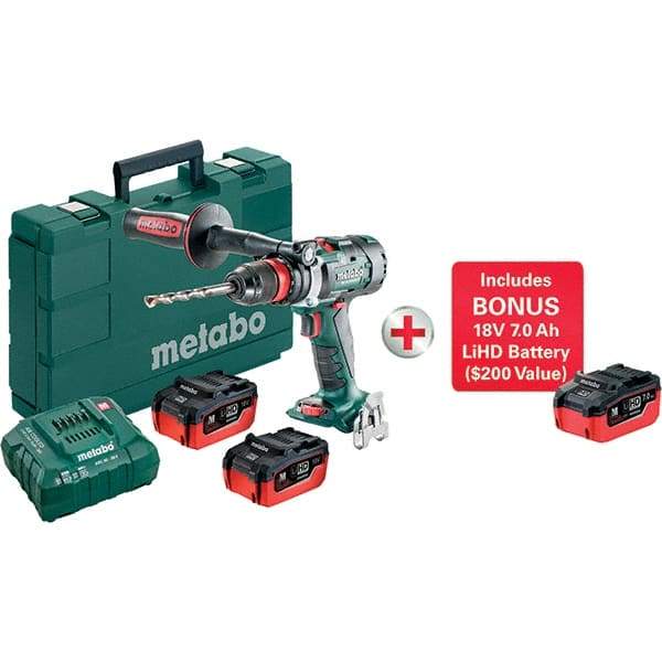 Metabo - 18 Volt 1/2" Chuck Pistol Grip Handle Cordless Drill - 0-500 & 0-2050 & 3800 RPM, Keyless Chuck, Reversible, 3 Lithium-Ion Batteries Included - Makers Industrial Supply