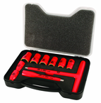 Insulated 3/8" Inch T-Handle Socket Set Includes: 5/16 - 3/4" Sockets and 5" Extension Bar and T Handle in Storage Box. 11 Pieces - Makers Industrial Supply