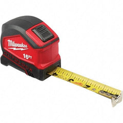 Milwaukee Tool - 16' x 1" Yellow Steel Blade Tape Measure - 1/16" & 1/10' Graduation, Inch Graduation Style, Red/Black Plastic Case - Makers Industrial Supply