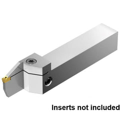 22mm Max Depth, 2mm to 2mm Width, External Left Hand Indexable Grooving/Cutoff Toolholder 125mm OAL, 20mm x 20mm Shank, Uses EG0200M02P02 Inserts, EVSM Toolholder, Through Coolant, Series EVSM