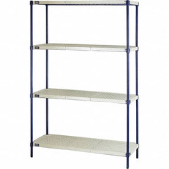 Quantum Storage - 72" High x 18" Wide x 48" Deep, 4 Shelf Ventilated Structural Open Plastic Shelving with Legs - Blue/White, 600 Lb Capacity - Makers Industrial Supply