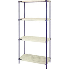 Quantum Storage - 72" High x 18" Wide x 30" Deep, 4 Shelf Ventilated Structural Open Plastic Shelving with Legs - Blue/White, 600 Lb Capacity - Makers Industrial Supply