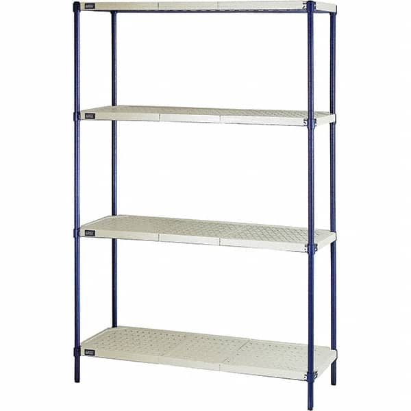 Quantum Storage - 72" High x 24" Wide x 48" Deep, 4 Shelf Ventilated Structural Open Plastic Shelving with Legs - Blue/White, 600 Lb Capacity - Makers Industrial Supply