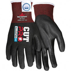 MCR Safety - Size M, ANSI Cut Lvl A3, Abrasion Lvl 5, Polyurethane Coated Dyneema or Dyneema Alternative Cut Resistant Gloves - Palm & Fingers Coated, Dyneema Lining, Knit Wrist, Black, Paired - Makers Industrial Supply