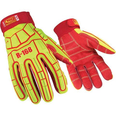 Ringers Gloves - Size S, ANSI Cut Lvl A5, PVC Cut & Puncture Resistant Gloves - Slip-On Cuff, Hi-Vis Yellow/Red, Paired - Makers Industrial Supply