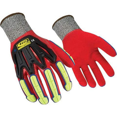 Ringers Gloves - Size M, ANSI Cut Lvl A6, Nitrile Coated ATA/HPPE Blend Cut & Puncture Resistant Gloves - Palm, Fingers & Knuckles Coated, Knit Wrist, Hi-Vis Yellow/Black, Paired - Makers Industrial Supply