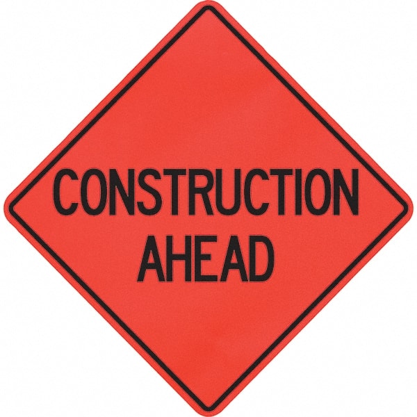 PRO-SAFE - "Construction Ahead," 48" Wide x 48" High Vinyl Traffic Control Sign - Makers Industrial Supply