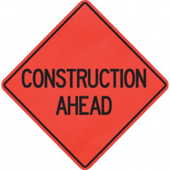 PRO-SAFE - "Construction Ahead," 48" Wide x 48" High Vinyl Traffic Control Sign - Makers Industrial Supply