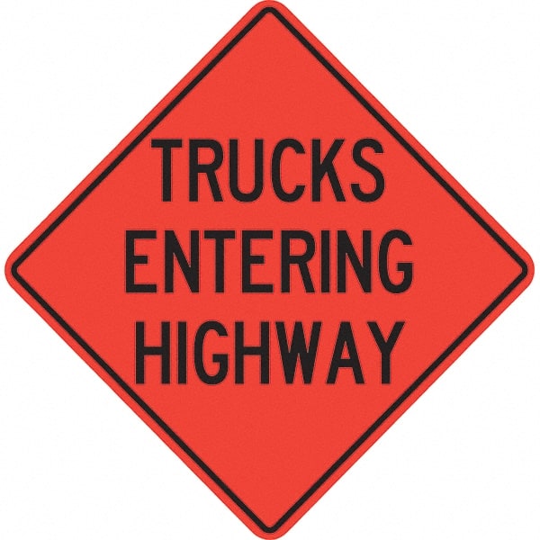 PRO-SAFE - "Trucks Entering Highway," 36" Wide x 36" High Vinyl Traffic Control Sign - Makers Industrial Supply