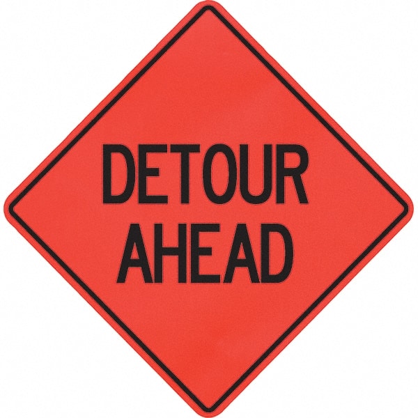 PRO-SAFE - "Detour Ahead," 48" Wide x 48" High Vinyl Traffic Control Sign - Makers Industrial Supply