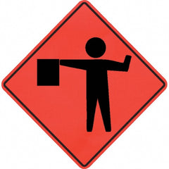 PRO-SAFE - Worker with Directional Flag, 48" Wide x 48" High Vinyl Traffic Control Sign - Makers Industrial Supply