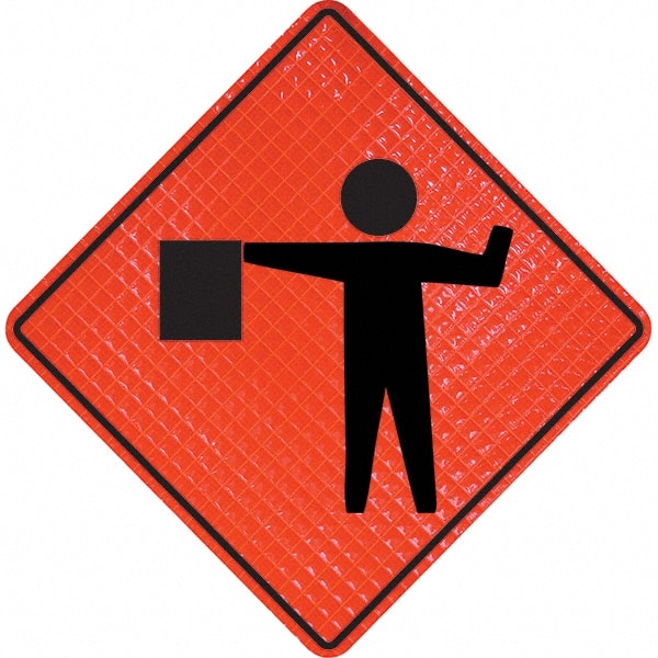 PRO-SAFE - Worker with Directional Flag, 36" Wide x 36" High Vinyl Traffic Control Sign - Makers Industrial Supply