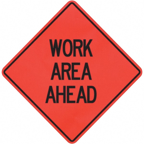 PRO-SAFE - "Work Area Ahead," 36" Wide x 36" High Vinyl Traffic Control Sign - Makers Industrial Supply