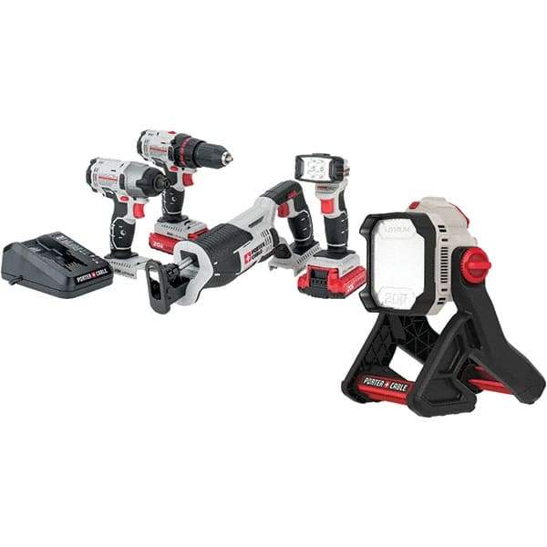 Porter-Cable - 20 Volt Cordless Tool Combination Kit - Includes Drill/Driver, Reciprocating Saw, Impact Driver & Flashlight, Lithium-Ion Battery Included - Makers Industrial Supply