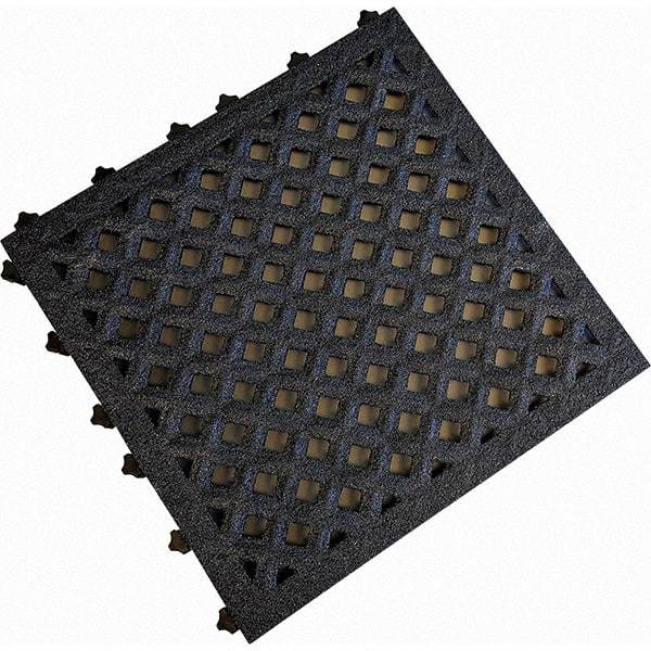 Value Collection - 18" Long x 18" Wide x 1" Thick, Anti-Fatigue Modular Matting Anti-Fatigue Flooring - 2 Interlocking Sides, Black, For Dry & Wet Areas - Makers Industrial Supply