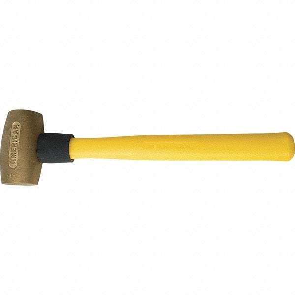 American Hammer - 3-1/2 Lb Brass Nonsparking Hammer - 16" OAL, 3-1/2" Head Length, 2" Face Diam, 14" Fiberglass with Grip Handle - Makers Industrial Supply