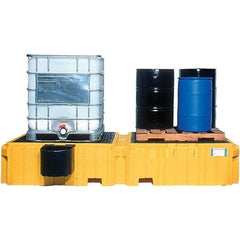 UltraTech - 535 Gal Sump Capacity, Polyethylene TWIN IBC Spill Pallet, Left Side Bucket with Drain - 61.6" Long x 22" Wide x 124-1/2" High, 8,000 Lb Capacity, 2 Totes, Includes 1 Left Side Bucket Shelf - Makers Industrial Supply