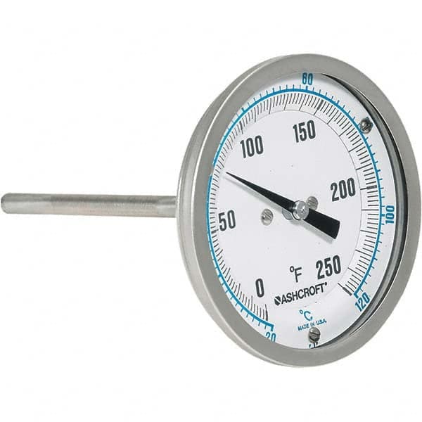 Ashcroft - 6" Stem, 0 to 250° F Bi-Metal Thermometer - Makers Industrial Supply