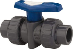 Simtech - 3" Pipe, Full Port, PVC True Union Design Ball Valve - Inline - Two Way Flow, FNPT x FNPT Ends, Tee Handle, 150 WOG - Makers Industrial Supply