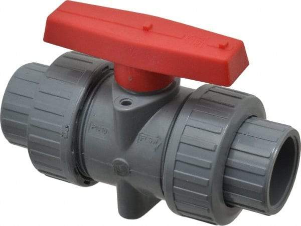 Simtech - 1" Pipe, Full Port, CPVC True Union Design Ball Valve - Inline - Two Way Flow, FNPT x FNPT (with Socket Adapter) Ends, Tee Handle, 232 WOG - Makers Industrial Supply