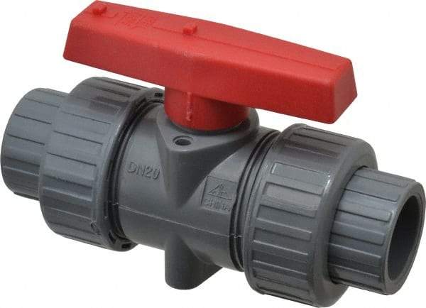 Simtech - 3/4" Pipe, Full Port, CPVC True Union Design Ball Valve - Inline - Two Way Flow, FNPT x FNPT (with Socket Adapter) Ends, Tee Handle, 232 WOG - Makers Industrial Supply