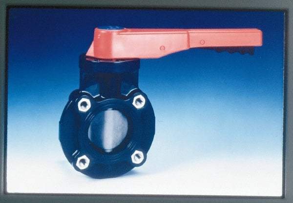 Simtech - 3" Pipe, Wafer Butterfly Valve - Lever Handle, PVC Body, Viton Seat, 150 WOG, Polypropylene Disc, Stainless Steel Stem - Makers Industrial Supply