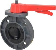 Simtech - 3" Pipe, Wafer Butterfly Valve - Lever Handle, PVC Body, EPDM Seat, 150 WOG, Polypropylene Disc, Stainless Steel Stem - Makers Industrial Supply